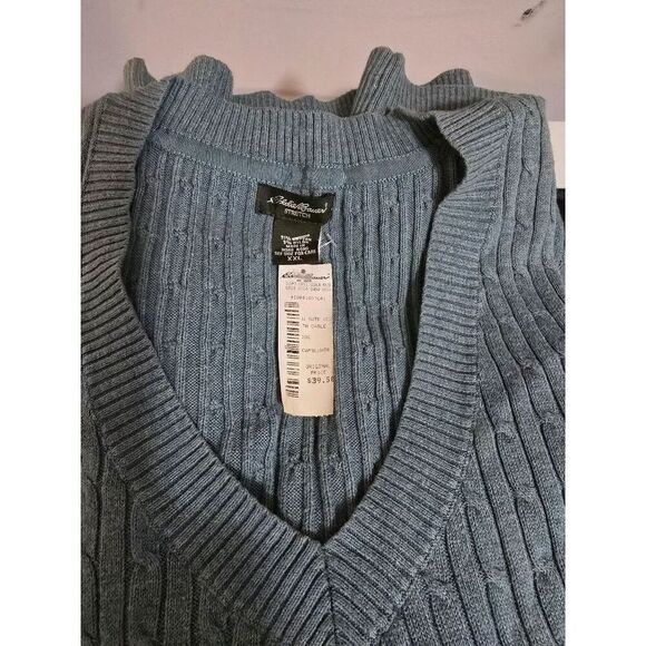Vuntage Eddie Bauer Mens XXL Cable Knit Stretch Vest Blue nwt - Picture 5 of 5